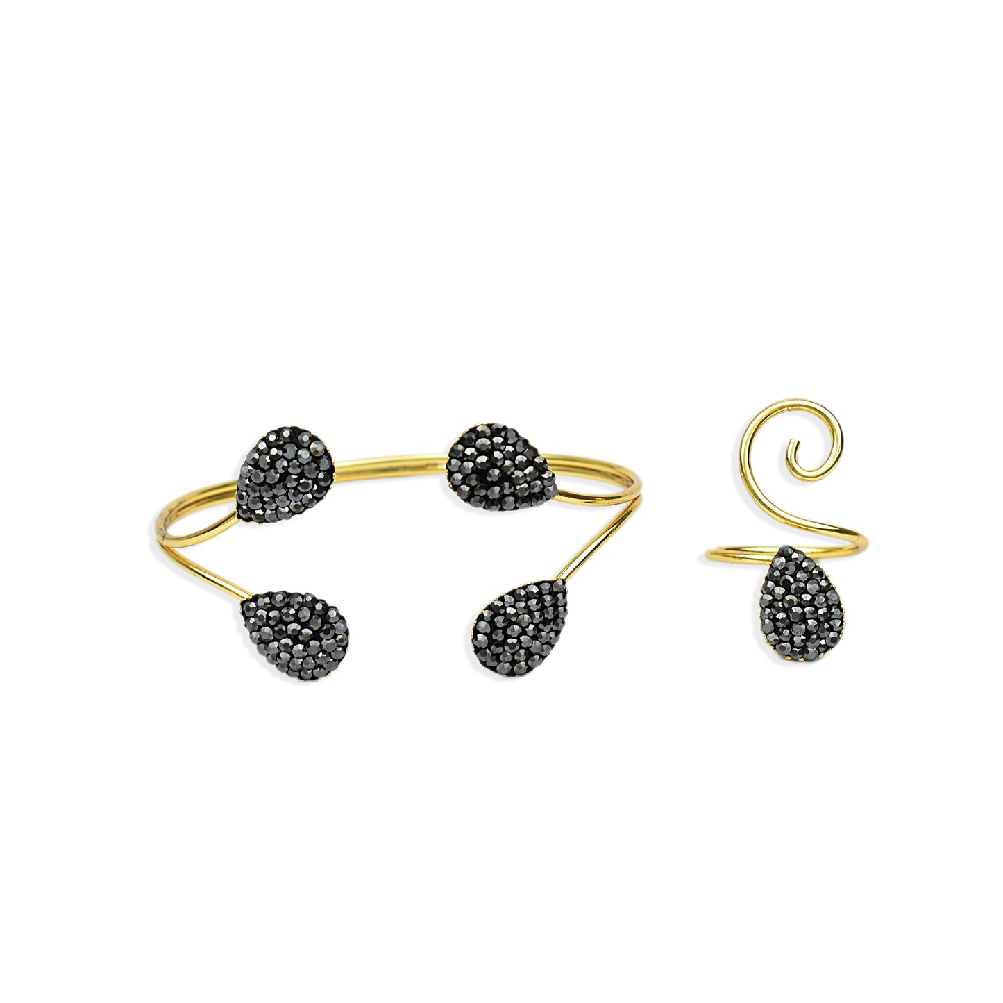 Hematite Stone Women's Set Bracelet And Ring - HMSP01