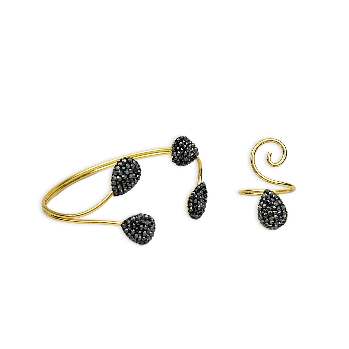 Hematite Stone Women's Set Bracelet And Ring - HMSP01
