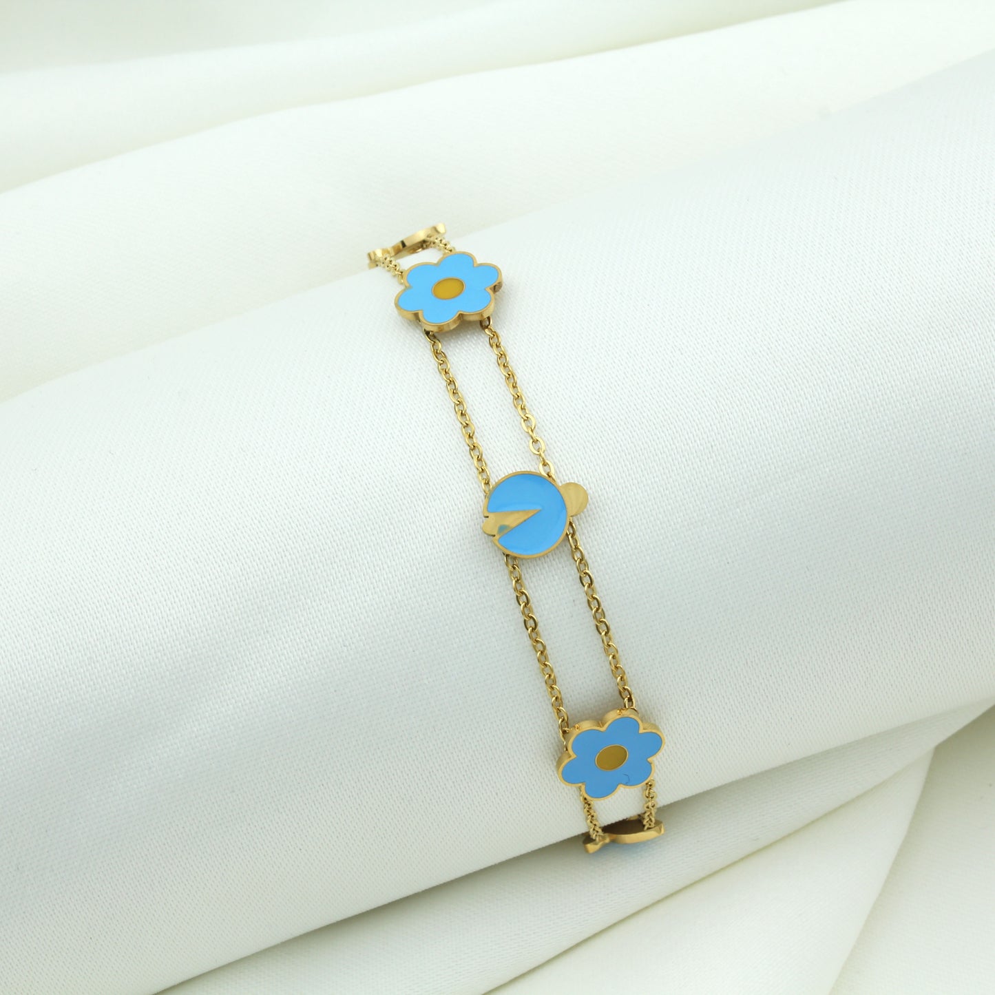 Gold Color Steel Women's Bracelet with Blue Floral Butterfly - BRP36