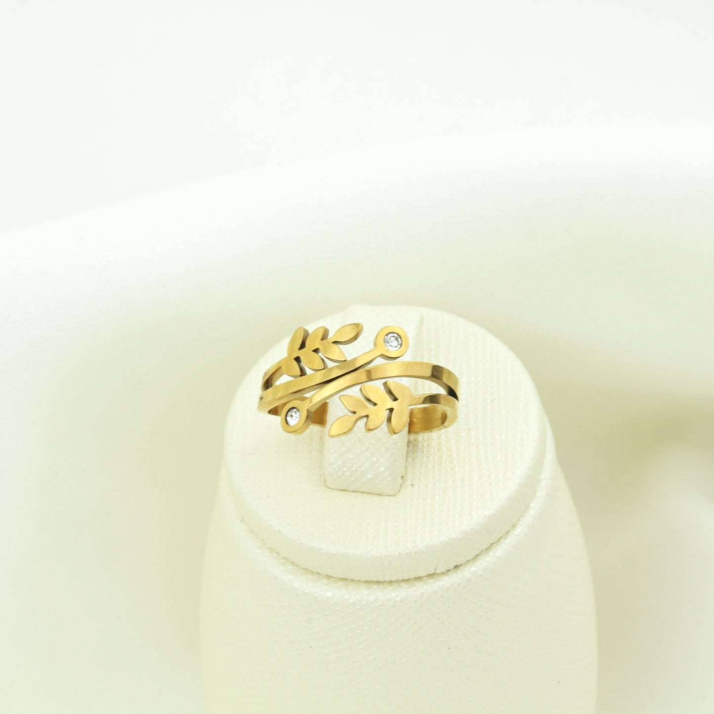 Leaf Model Zircon Stone Gold Color Women's Steel Ring - RIP152
