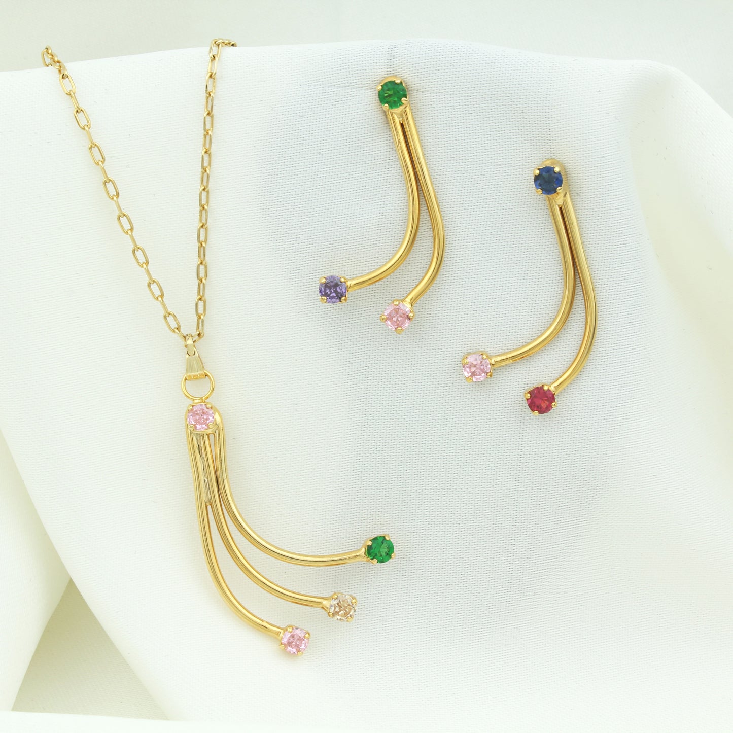 colorful Zircon Stones Women's Set Necklace And Earrings - HMSP24